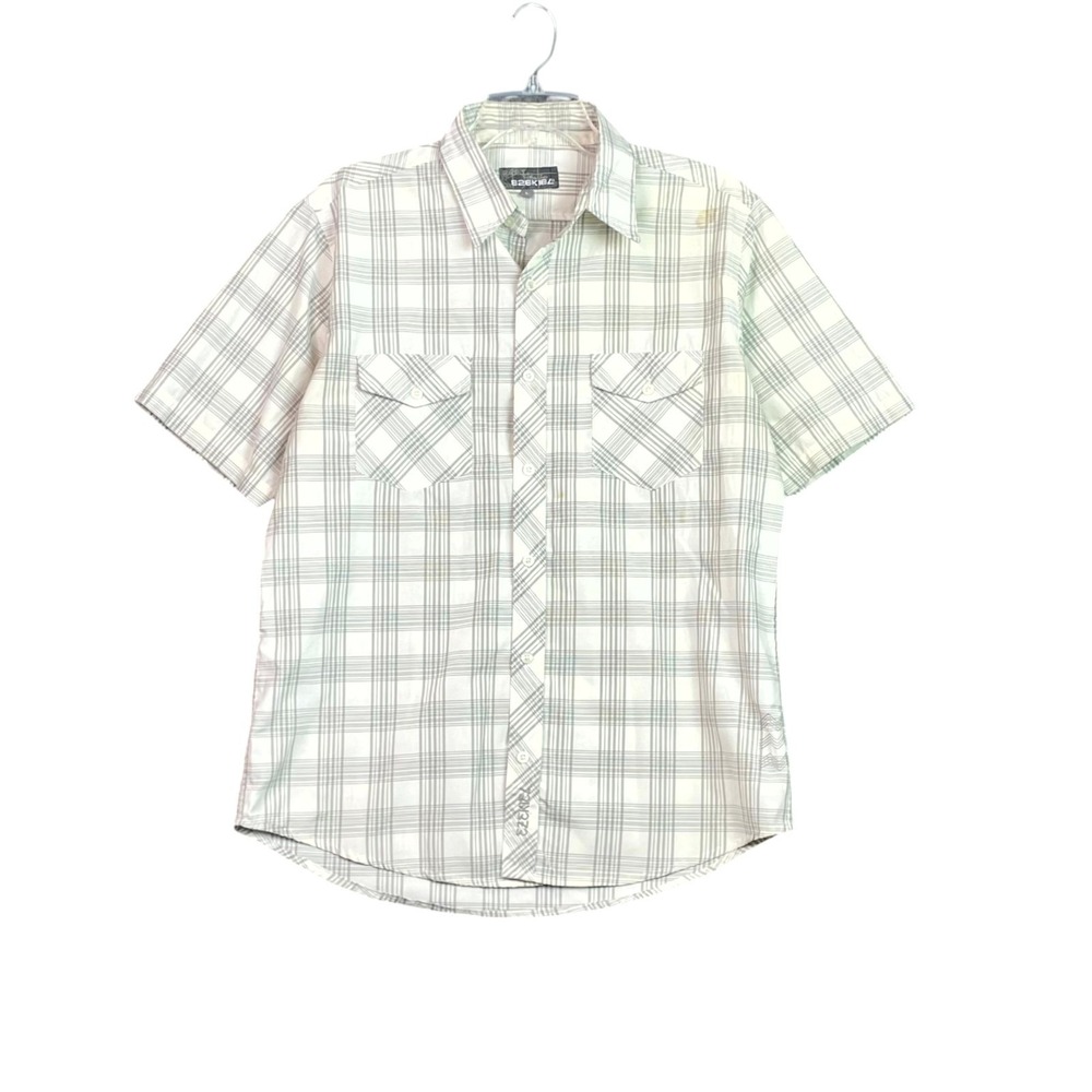 Ezekiel Shirt Mens Large White Gray Plaid Classic Fit Workwear Outdoor Button Up